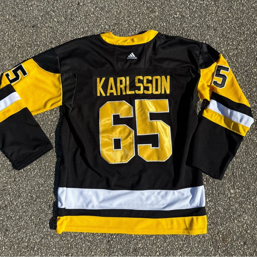 adidas Black and Yellow Karlsson 65 Hockey Jersey